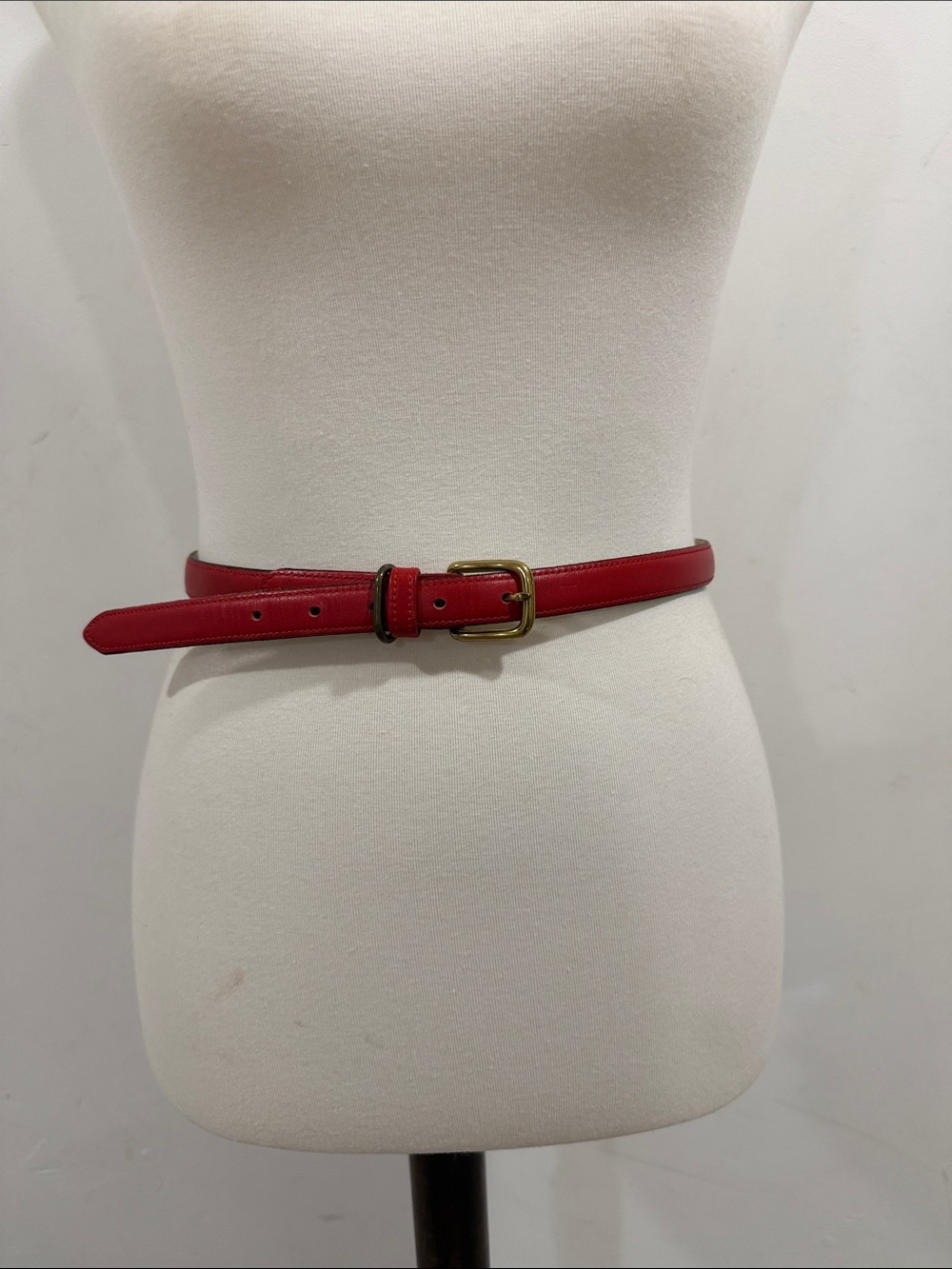 Vintage Dockers Red Genuine Leather Skinny Belt with Solid Brass Buckle